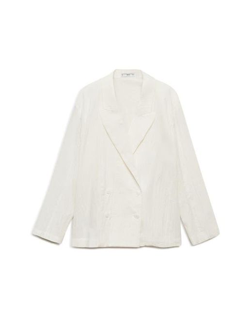 Mango White Wrinkled Effect Double Breasted Suit Jacket