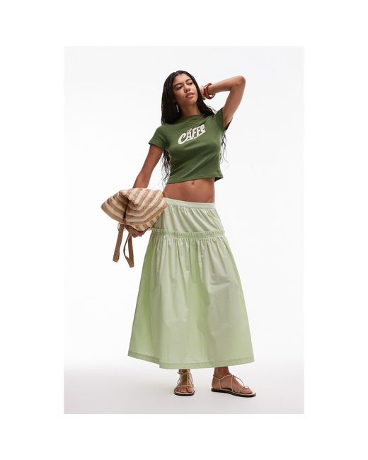 TOPSHOP Green Ruffle Seam Poplin Maxi Skirt