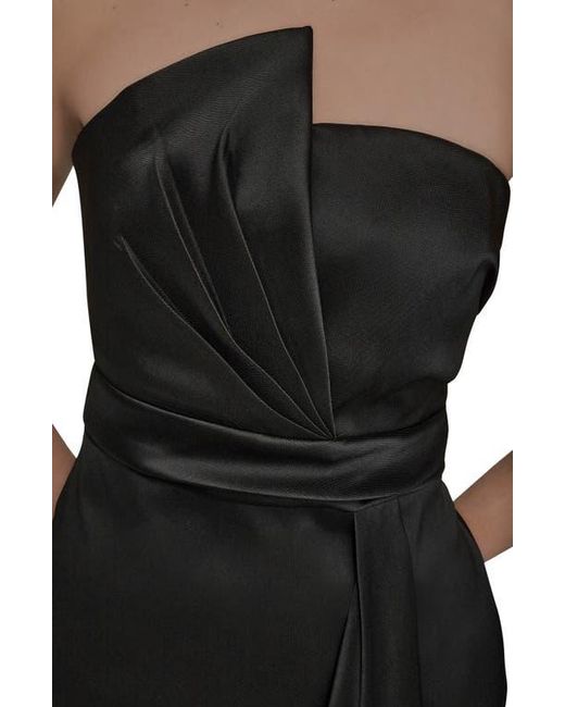 Donna Karan Black Asymmetric Strapless Satin Gown