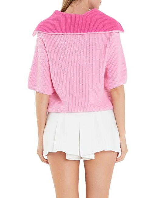 English Factory Pink Oversize Collar Pullover Sweater