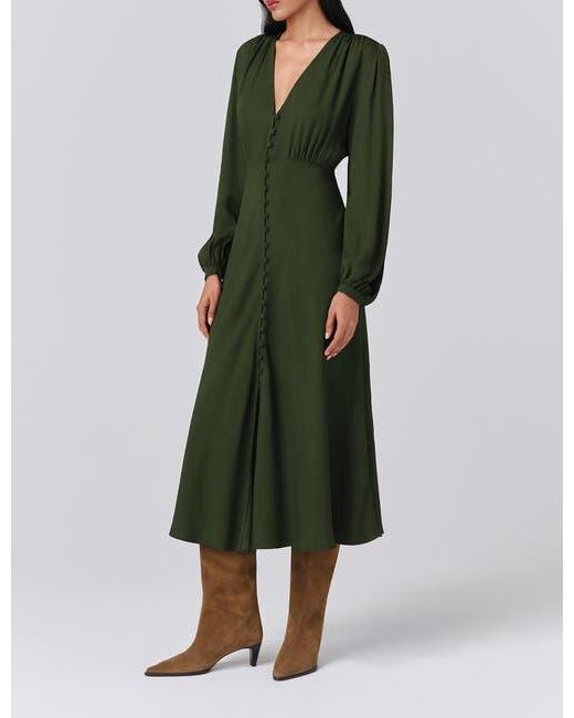 Ghost Francesca Crepe Button Up Midi Dress in Green