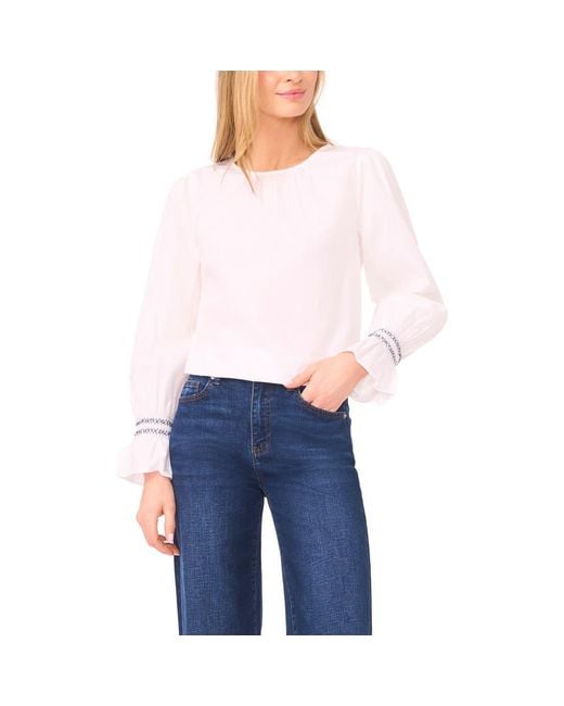 Halogen® Blue Contrast Smocked Cuff Top