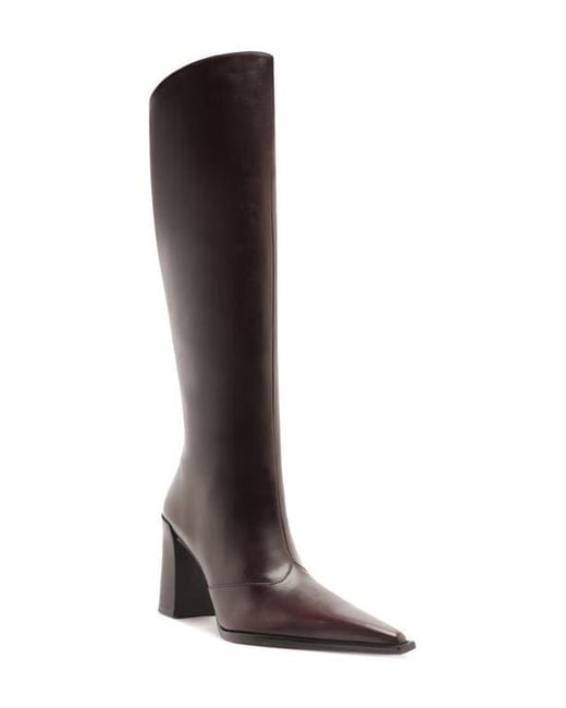 SCHUTZ SHOES Brown Raffaela Up Block Pointed Toe Knee High Boot