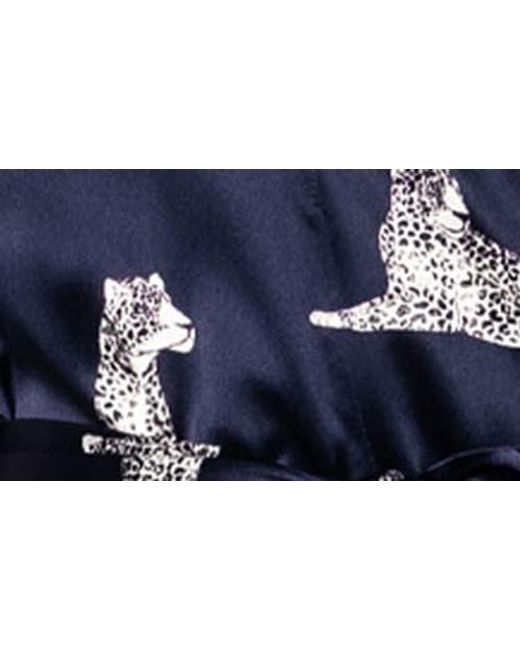 Petite Plume Blue Panthre De Nuit Piped Silk Robe