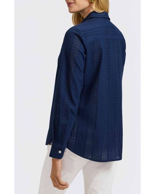 Foxcroft Blue Zoey Mixed Stitch Button-Up Shirt