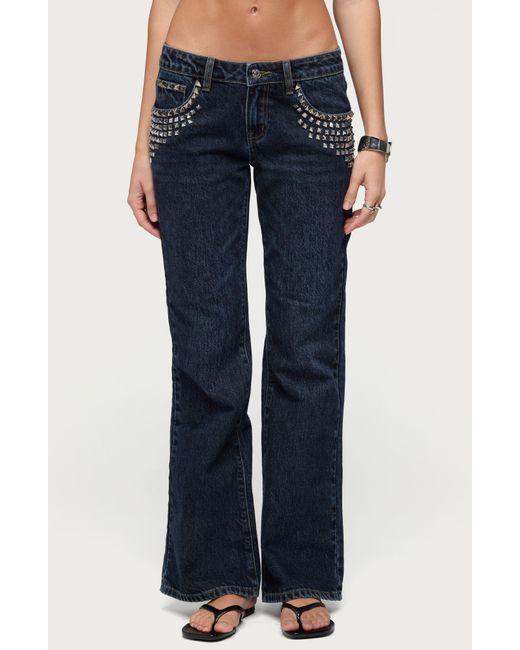 Edikted Blue Tyler Stud Bootcut Jeans