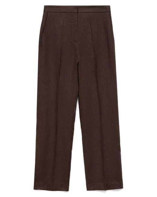 Mango Brown Tempoli Pleat Front Linen Pants