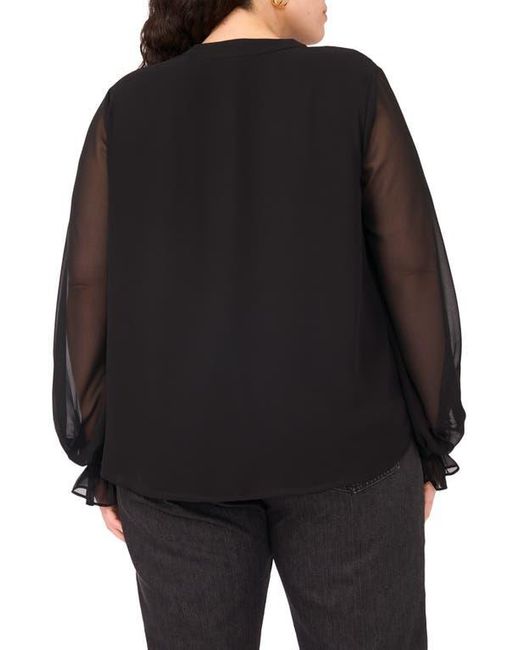 Vince Camuto Black Split Neck Sheer Long Sleeve Chiffon Top