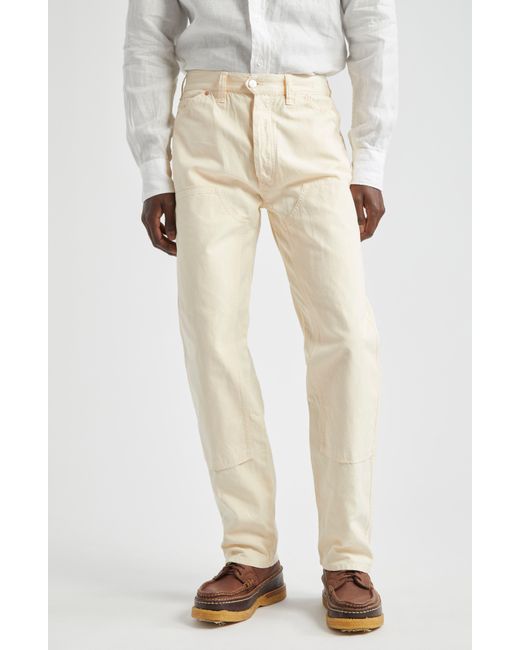 Drake's Natural Cotton & Linen Canvas Carpenter Pants for men