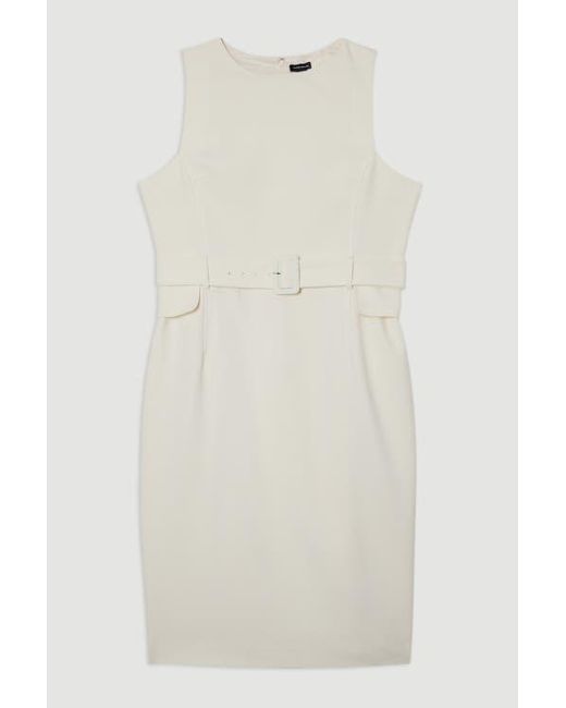 Karen Millen White Essential Belted Tailored Midi Dress