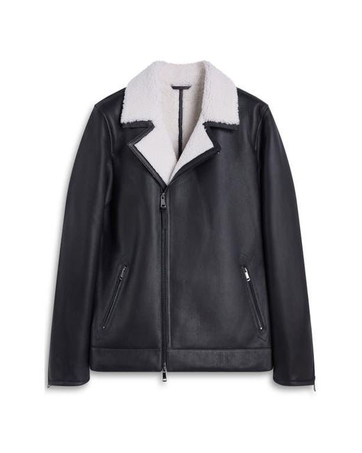 Bugatchi Black Genuine Shearling Biker Jacket for men