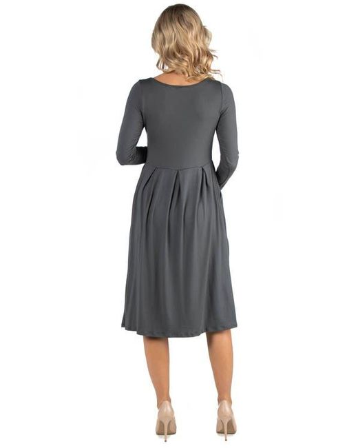 24seven Comfort Apparel Black Maternity Midi Length Fit And Flare Pocket Dress