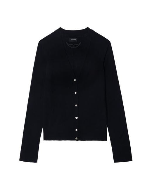 Zadig & Voltaire Black Jemma Crystal Button Merino Wool Cardigan