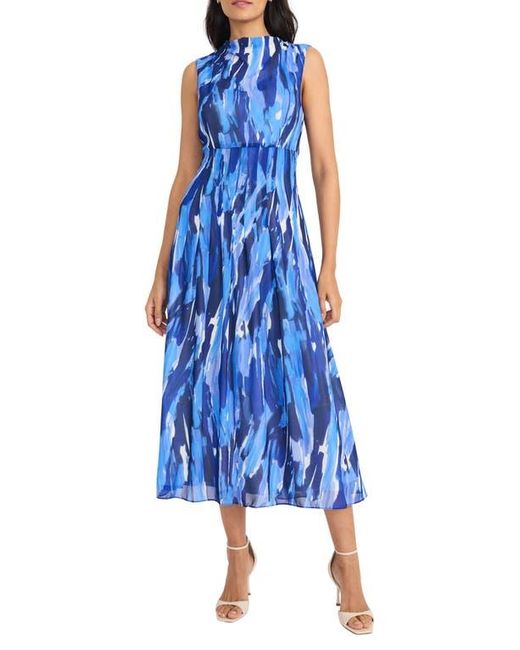Maggy London Blue Abstract Print Crepe Chiffon Dress