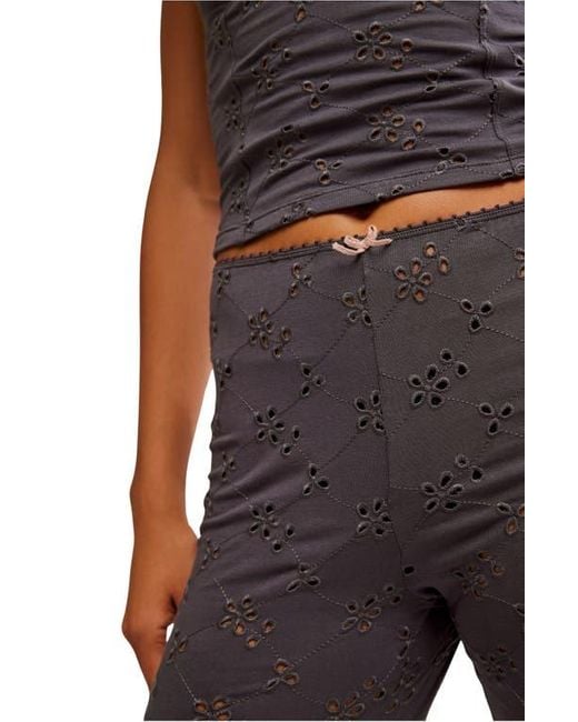 Free People Blue Full Bloom Eyelet Pajama Capri Pants