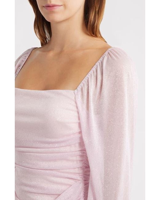 Jump Apparel Pink Metallic Drape Front Long Sleeve Minidress