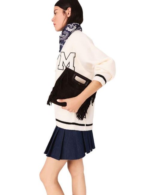 Maje Blue Long Cardigan With Embroidery
