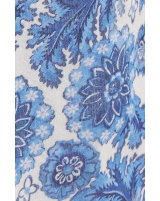 Doen Blue Nevita Belted Organic Cotton Voile Midi Dress