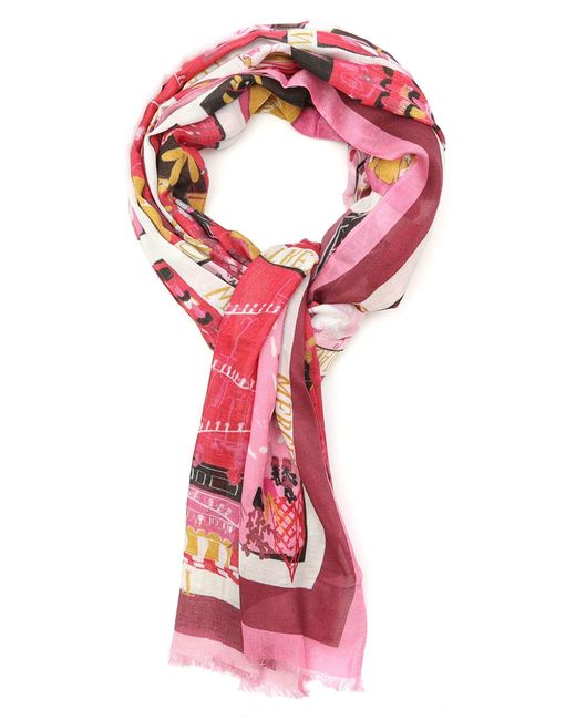 Kate Spade Red Holiday Rooftops Oblong Scarf