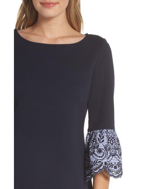 Eliza J Embroidered Bell Cuff Shift Dress in Blue Lyst