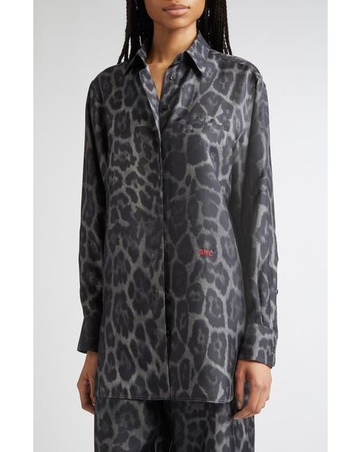 Stella McCartney Black Leopard Print Silk Button-Up Shirt