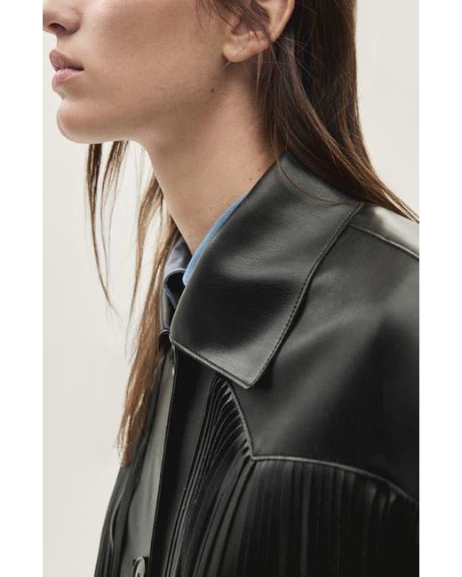 Mango Black Fringe Trim Faux Leather Jacket