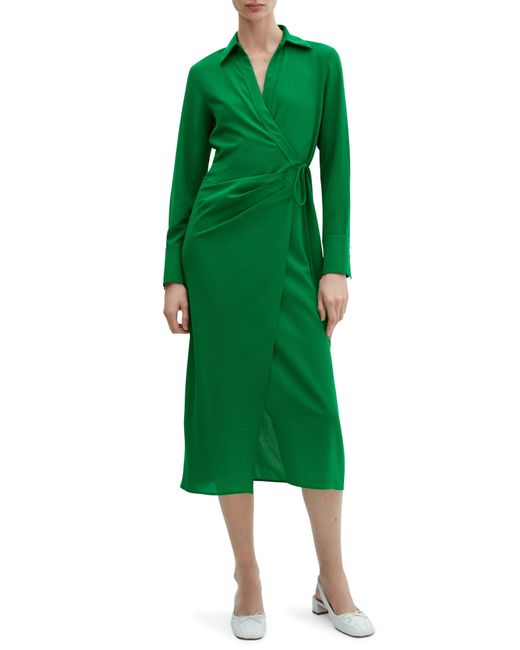 Mango Green Collared Midi Wrap Dress