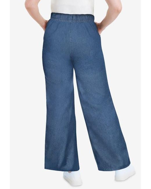 Bottom June June + Vie Drawstring Denim Wide-Leg Bottoms in Blue | Lyst