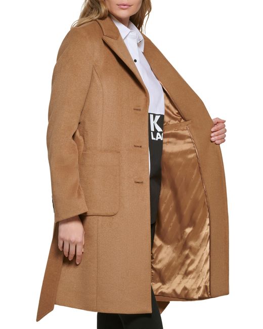 Karl Lagerfeld Brown Belted Wool Blend Patch Pocket Coat