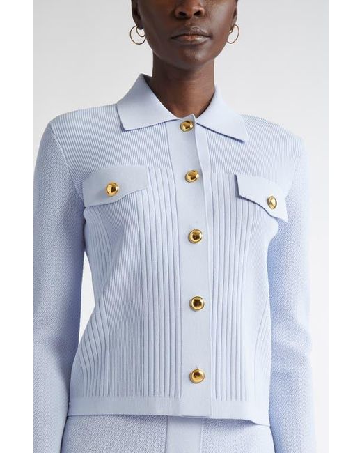 St. John Blue Mixed Stitch Flatback Rib Jacket