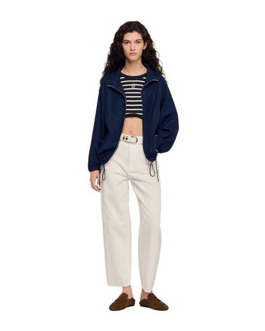 Sandro Blue Embroidered Collar Oversized Jacket