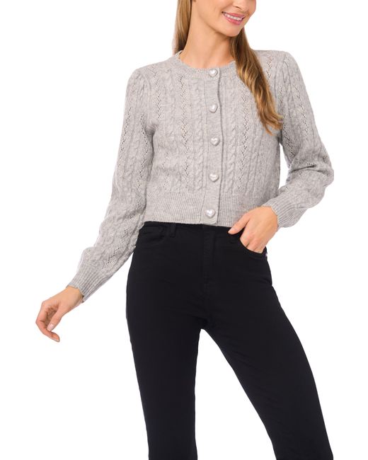 Cece White Heart Button Pointell Cardigan