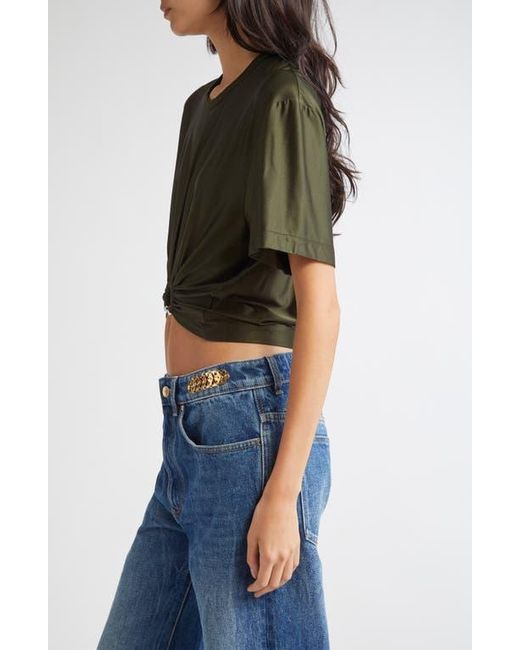 Rabanne Black Piercing Ring Satin Jersey Crop T-Shirt