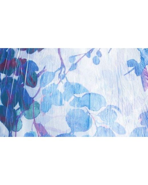 Komarov Blue Floral Print Charmeuse & Chiffon Dress