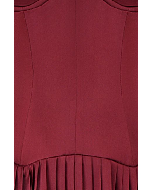 House Of Cb Red Beau Corset Pleated Sleeveless Maxi Dress