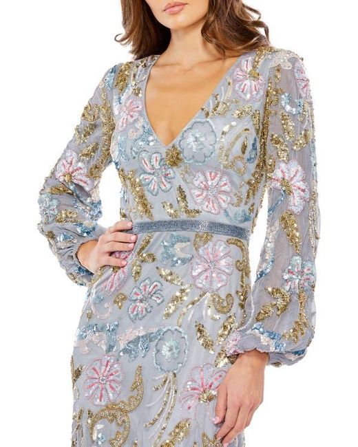 Mac Duggal Multicolor Elegant Long Cuff Sleeve Embellished Midi Dress