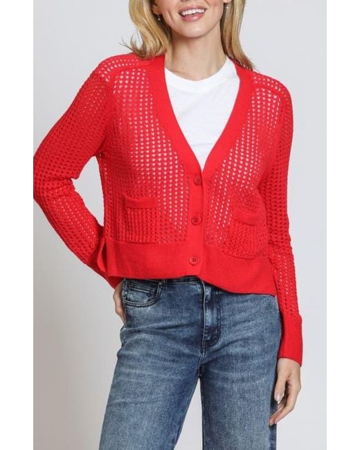 Apny Red Open Stitch Cardigan