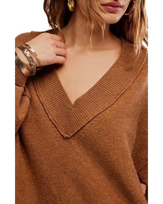 Free People Brown Chelsea V-Neck Tunic Sweater