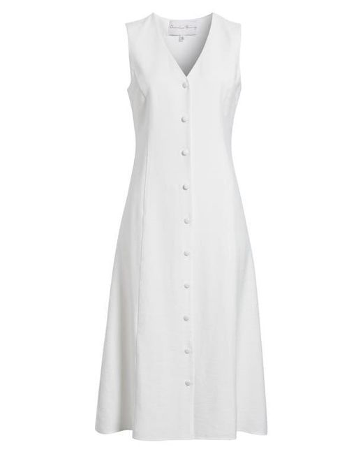 Charles Henry White Button-Up Midi Dress