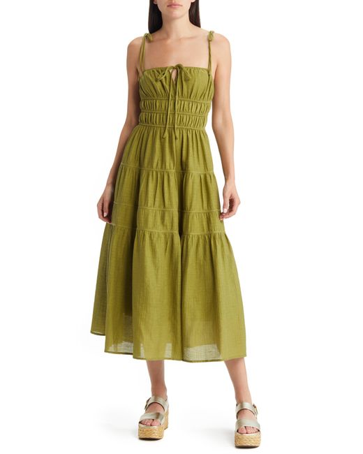 Moon River Green Shirred Waist Tiered Maxi Dress