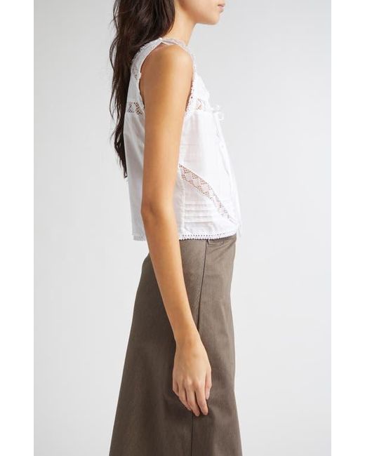 KÚR White Lyra Lace Inset & Pintuck Cotton Crop Top