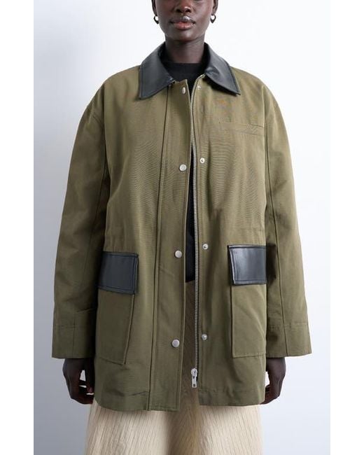 TOPSHOP Green Mixed Media Shacket