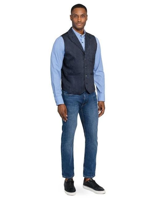 Con.struct Blue Solid Tailored Vest for men