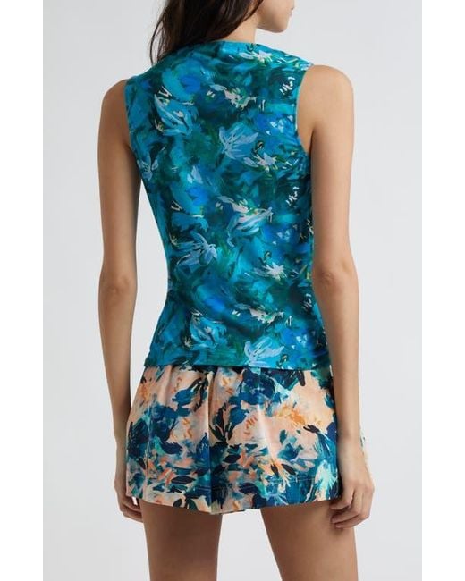 Ulla Johnson Blue Medea Floral Ruched Sleeveless Top