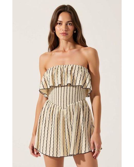 Modenaire Natural Textured Strapless Mini Dress With Ruffled Bodice And Fitted Waist