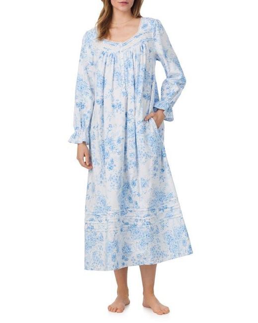 Eileen West Blue Long Sleeve Cotton Flannel Ballet Nightgown