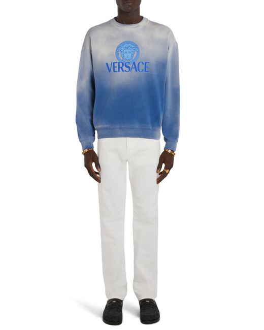 Versace Blue Medusa Ombré Cotton Graphic Sweatshirt for men