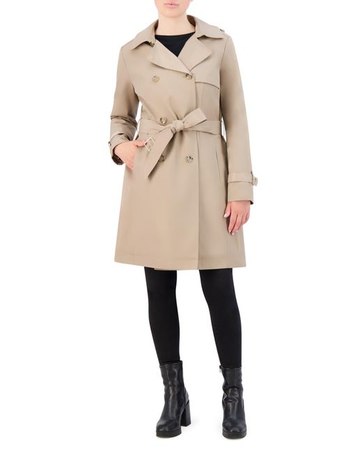 Cole Haan Natural Insulated Double Breasted Hooded Trench Coat