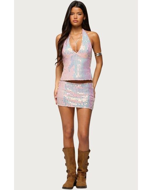 Edikted White Kaelyn Sequin Backless Halter Top