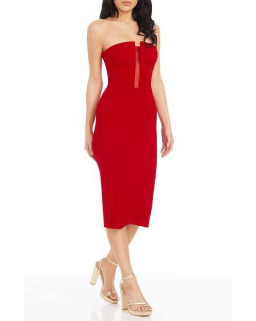 Dress the Population Red Erica Strapless Cocktail Sheath Dress
